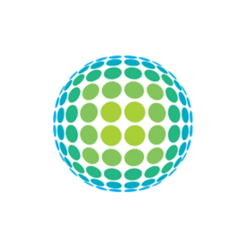Green and blue dotted globe logo