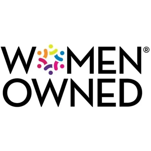 Women-owned business logo with colorful circular emblem